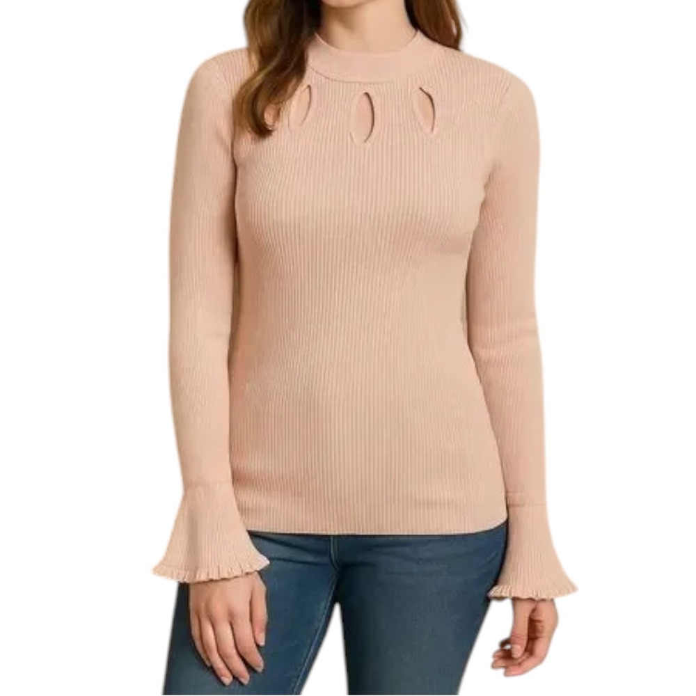 Candies Bell Sleeve Sweater Womens Large‎ Blush Keyhole Cut Out Y2K Feminine NEW